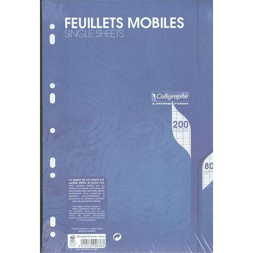 Clairefontaine 7000, Feuillets Mobiles S/Film 21x29,7 200p Séyès 80g