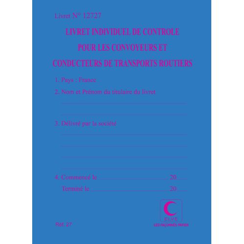 Elve Carnet De Controle De Vehicule N× Imp. 150x110 32 Pages