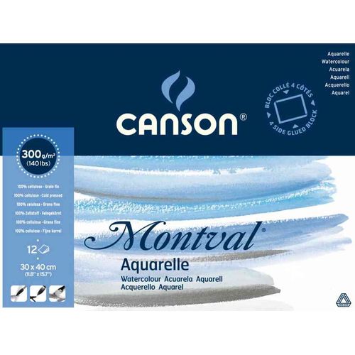 Canson Bloc Papier Aquarelle "Montval", 190 X 240 Mm 300g 12 Feuilles