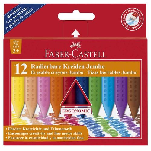 Faber-Castell Radierbare Kreiden Jumbo, 12er Kartonetui