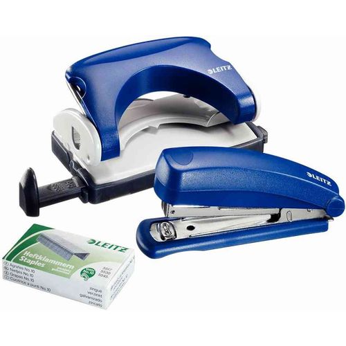 Leitz Lot Agrafeuse 5517 + Perforateur 5055 Bleu + Agrafes N°10