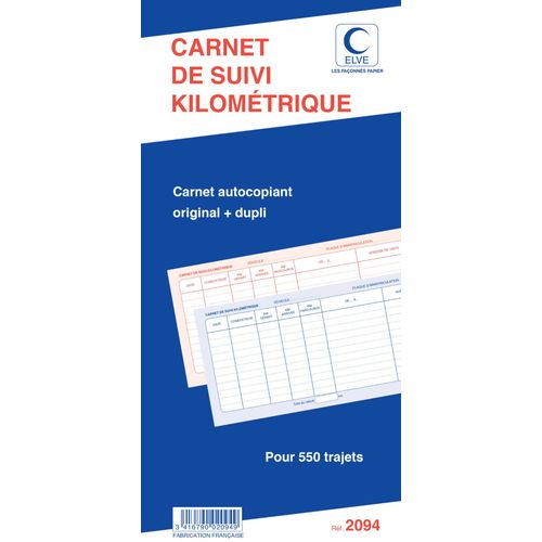 Elve Carnet De Suivi Kilométrique Spiralé 50 Dupli, 550 Trajets 29,7 X 140