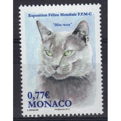 Monaco 2012 : Exposition Féline Internationale : Félin : Chat "Bleu Russe" - Timbre Neuf **