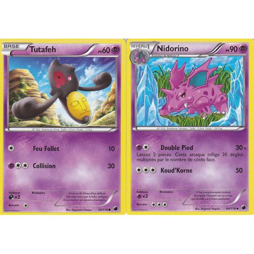 2 Cartes Pokemon - Tutafeh 55/116 + Nidorino 44/116 - Glaciation Plasma -