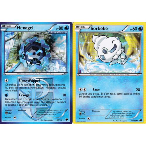 2 Cartes  Pokemon - Hexagel 30/116 + Sorbebe 27/116 - Glaciation Palsma -