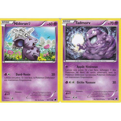 2 Cartes Pokemon - Tadmorv 45/116 + Nidoran 40/116 - Glaciation Plasma -