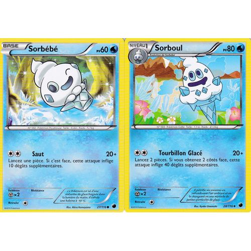 2 Cartes Pokemon - Sorbebe 27/116 + Sorboul 28/116 - Glaciation Plasma -