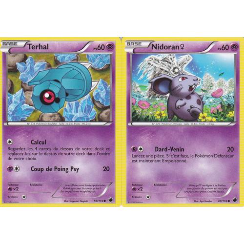 2 Cartes Pokemon - Nidoran 40/116 + Terhal 50/116 - Glaciation Plasma -