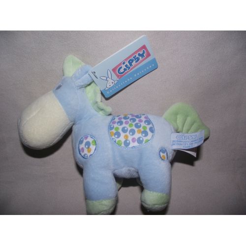 Doudou Peluche Poney Cheval Gipsy Bleu Blanc Vert Pois Grelot Collection Bulles Eveil Bebe Naissance Jouet