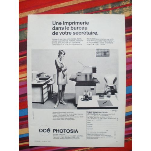 Publicité Ancienne (Octobre 1970) Pour L'imprimante De Bureau "Océ 2100" De "Photosia", Groupe Van Der Griten - Océ Photosia, 27 Rue Cuvier À Montreuil
