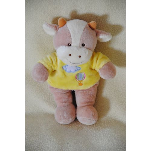 Vache Doudou Peluche Pull Jaune Montgolfiere Nuage Gipsy 25 Cms