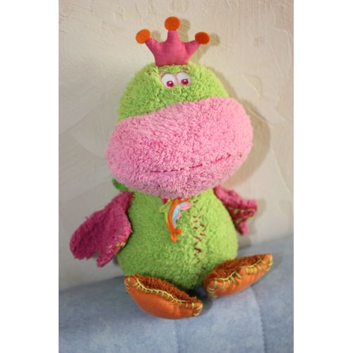Peluche Doudou Canard Rose Et Vert Avec Couronne De Marque Bacladi