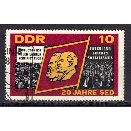 Allemagne Ddr 1966 : 20è Anniversaire Du Parti Socialiste Unitaire Allemand (Sed) : Lénine Et Marx Et Meeting - Timbre Oblitéré