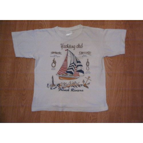 T-Shirt Blanc Avec Voilier -Yatching Club - Taille 12 Ans