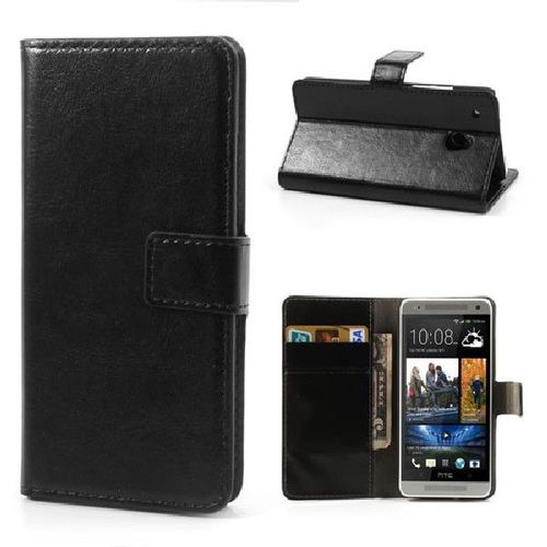 Etui Htc One Mini - Housse Portefeuille Support Vidéo Nervuré Noir