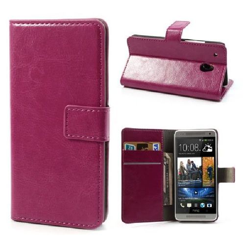 Etui Htc One Mini - Housse Portefeuille Support Vidéo Nervuré Rose