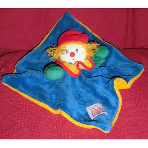 Doudou Plat Clown  Bleu Bonnet Rouge