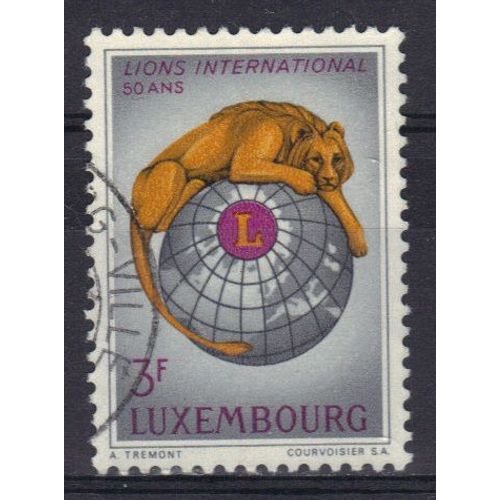 Luxembourg 1975 : Lions International 50 Ans : Félin Sauvage : Lion Sur Globe - Timbre 3 F. Oblitéré