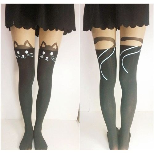 Collants Bas Chaussettes Hautes Manga Tatouage Chat Noir Moustache Queue Cosplay Animal Kawaii Elève Japonaise Extra-Mignon Drôle Boutique Déguisement À Paris