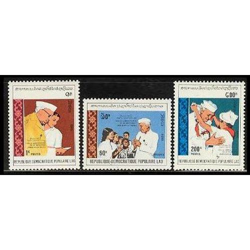 3 Timbres Laos 1989 Avec Nehru