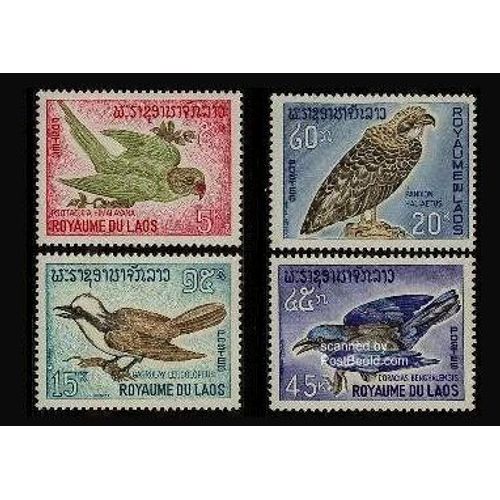 4 Timbres Laos 1966, Oiseaux