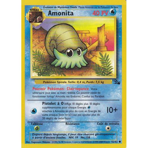 Carte Pokemon - Amonita - 52/62 - Edition Fossile - 2eme Edition - Version Francaise -