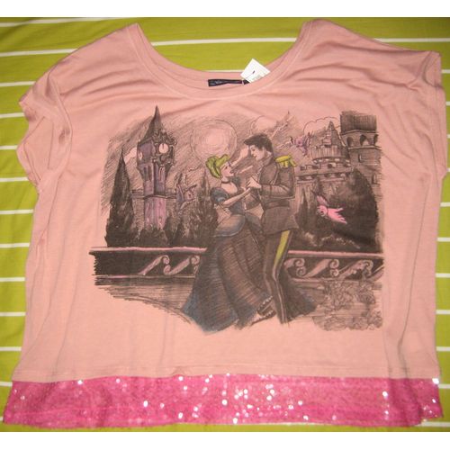 T-Shirt Disney Cendrillon Disneyland Rose Paillettes