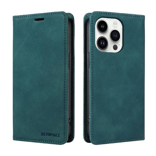 Étui Pour Iphone 15 Pro Max Portefeuille Folio Cuir Pu Magnétique Protecteur - Vert