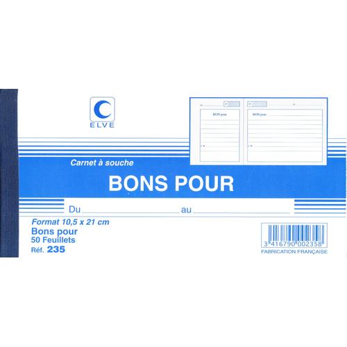 Lebon Vernay Carnet À Souche  "Bons Pour" 105x210 50f