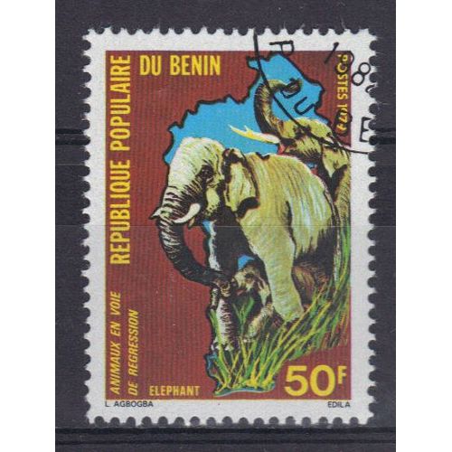 Benin 1979 : Animaux En Voie De Disparition : Eléphant - Timbre 50 F. Oblitéré