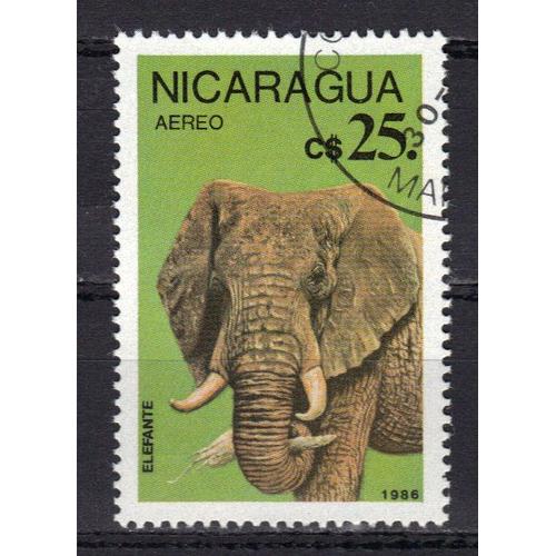 Nicaragua 1986 Poste Aerienne : Protection Des Animaux Sauvages : Eléphant - Timbre 25 C. Oblitéré