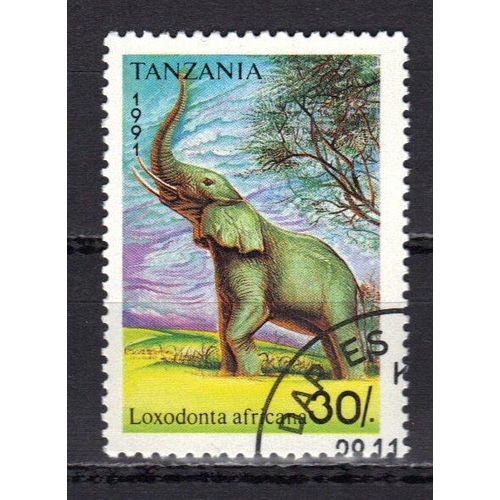 Tanzanie 1991 : Faune : Eléphant Qui Barrit  - Timbre 30 S. Oblitéré