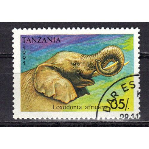 Tanzanie 1991 : Faune : Eléphant Qui Barrit  - Timbre 35 S. Oblitéré