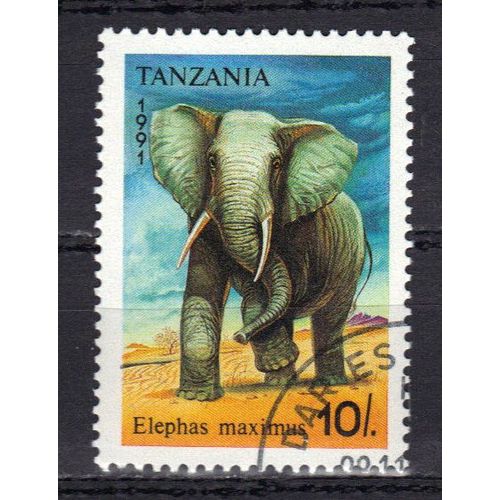 Tanzanie 1991 : Faune : Eléphant Mâle  - Timbre 10 S. Oblitéré