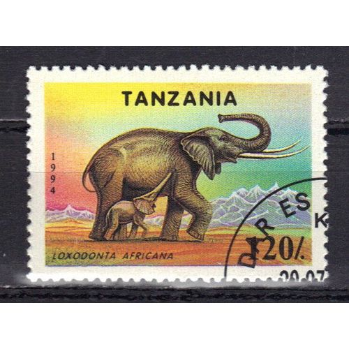 Tanzanie 1994 : Faune Mondiale Protégée : Eléphant Et Son Petit - Timbre 120 S. Oblitéré