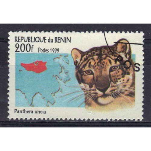 Benin 1999 : Faune : Félins Sauvages : Panthère Des Neiges - Timbre 200 F. Oblitéré