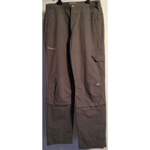 Pantalon Randonnée Femme Quechua T.44 Gris Convertible Pantacourt Sous Genoux Par Zip
