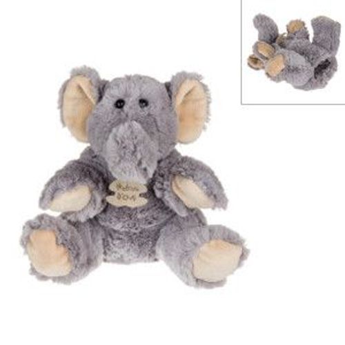 Doudou Marionnette Main Peluche Histoire D'ours Eléphant Elefant Blanc Gris 25 Cm Ho1382