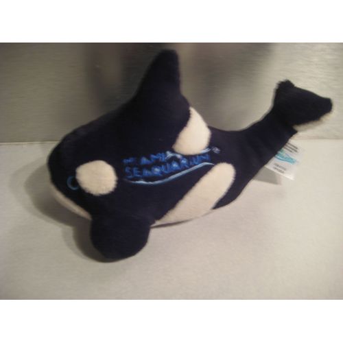 Doudou Peluche Baleine Noir & Blanc Yeux Bleus Miami Seaquarium 19 Cm