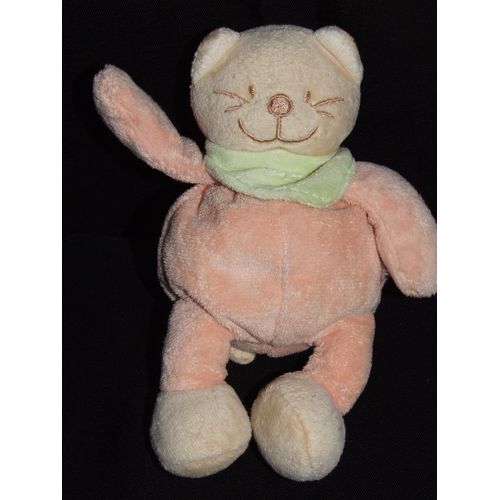 Chat Ours Bengy Doudou Amtoys Saumon Foulard Bandanas Vert Peluche De 17 Cm