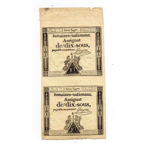 Assignat De Dix Sous - Série 349ème - 1792 (L'an 1 De La République)