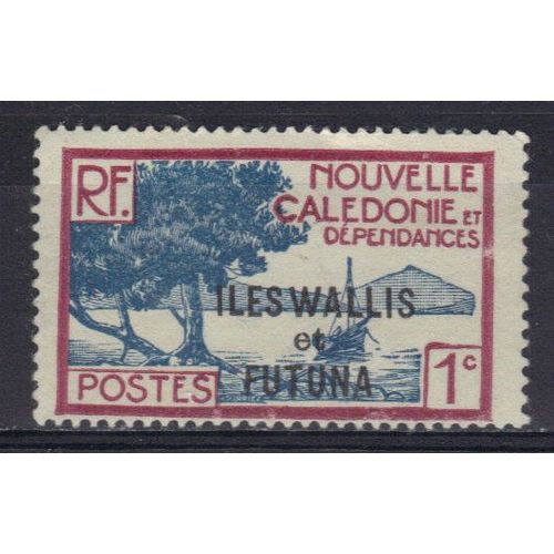 Wallis Et Futuna 1930 : Baie De La Pointe Des Palétuviers - Timbre 1c. Brun Carminé Et Bleu Surchargé Oblitéré