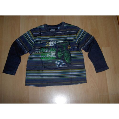 Polo T-Shirt Tee Shirt Manches Longues Gris À Petites Rayures Jaunes Vertes Blanches Noires Et Bleues Motif Urban Vélo Vert Urban Classics Taille 6 Ans