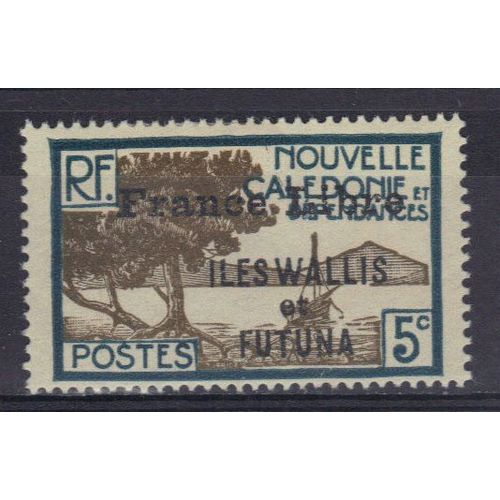 Wallis Et Futuna 1941 : Baie De La Pointe Des Palétuviers - Timbre 5 C. Bleu-Vert Et Gris-Olive Neuf * Surchargé France Libre