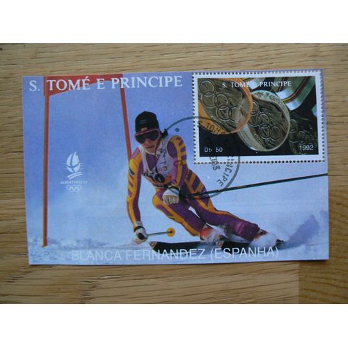 Sao Tomé E Principe. Bloc Feuillet "Jeux Olympiques D' Alberville 92 - Blanca Fernandez (Espanha)"