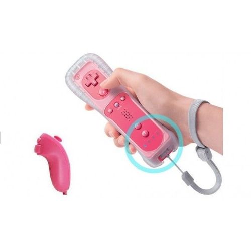 Manette Wii Wiimote Motion Plus Rose + Nunchuck Rose + Protection Silicone