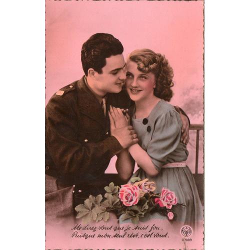 Carte Postale Ancienne France Couple D Amoureux Bouquet De Roses Militaire En Tenue Rakuten