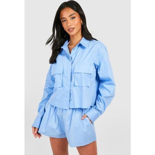 Petite Cargo Pocket Cotton Beach Shirt - Bleu Pâle - 8