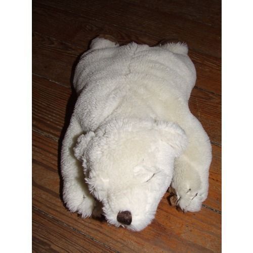 Ours Cyrillus Doudou Beige Couché Allongé Peluche De 40 Cm