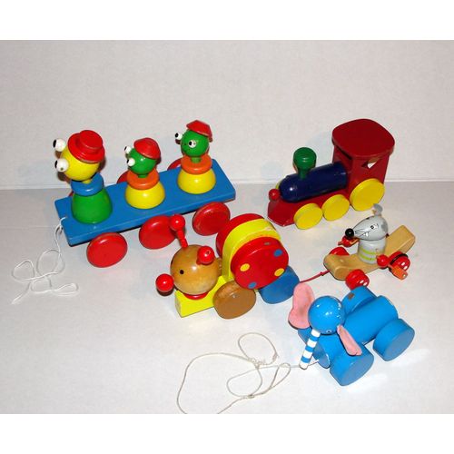 Animaux A Tirer Jouets En Bois + Train